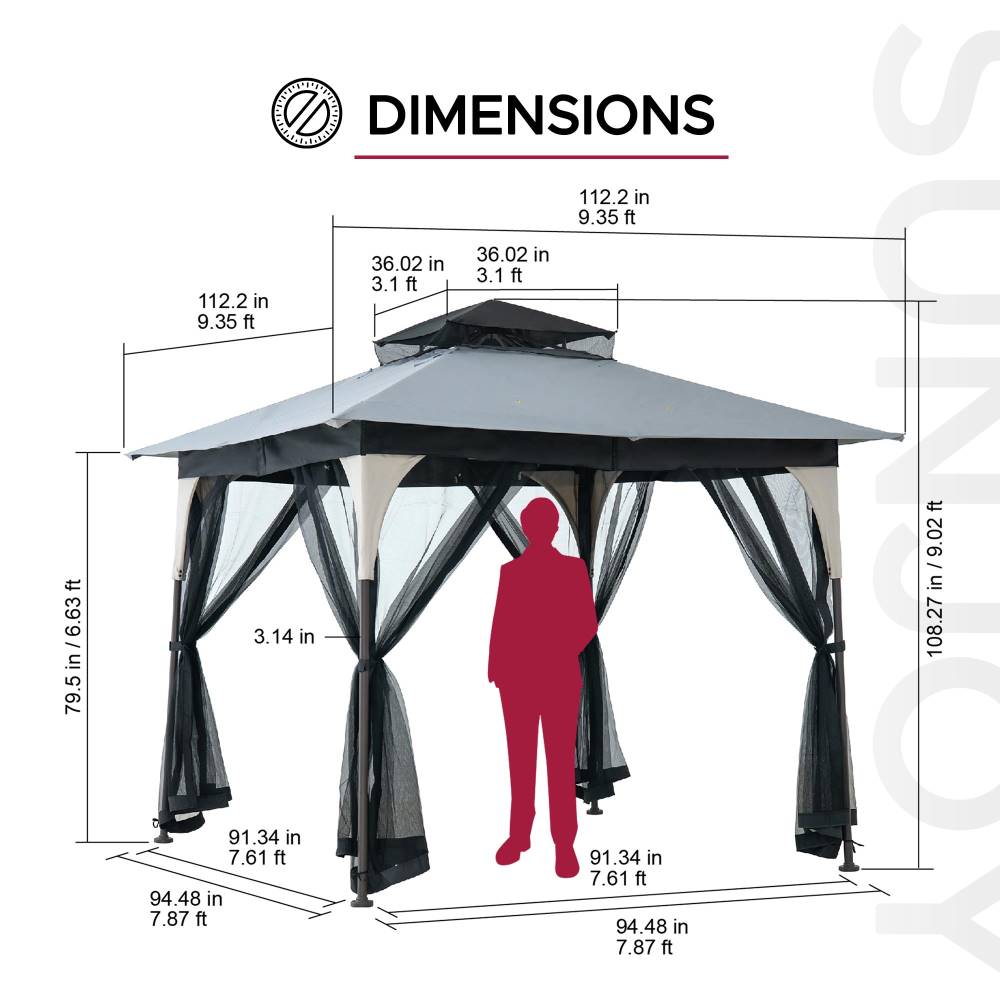 Mazonvintage 9x9 Soft Top Garden Gazebo with Mosquito Netting–Light Gray & Black