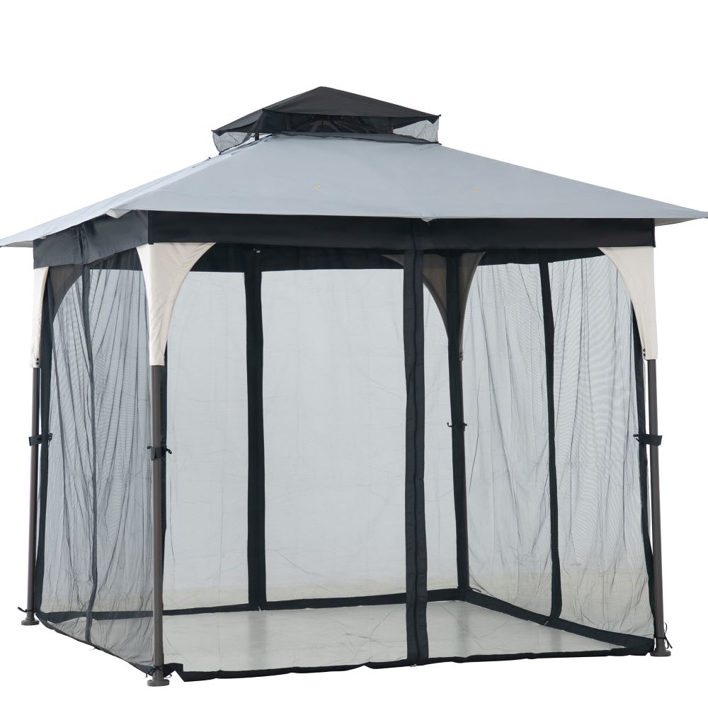 Mazonvintage 9x9 Soft Top Garden Gazebo with Mosquito Netting–Light Gray & Black