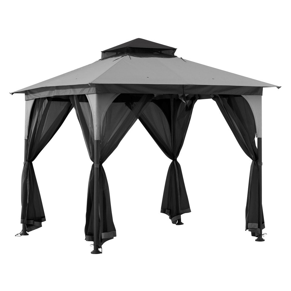 Mazonvintage 9x9 Soft Top Garden Gazebo with Mosquito Netting – Gray & Black