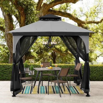 Mazonvintage 9x9 Soft Top Garden Gazebo with Mosquito Netting – Gray & Black