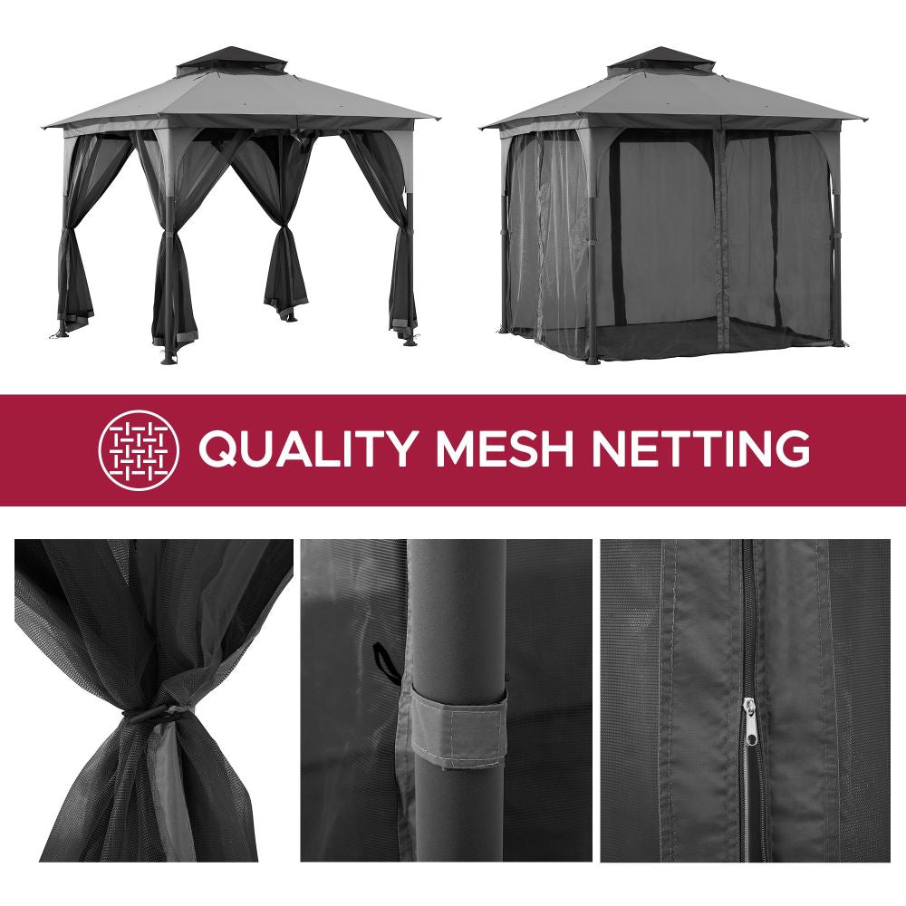 Mazonvintage 9x9 Soft Top Garden Gazebo with Mosquito Netting – Gray & Black