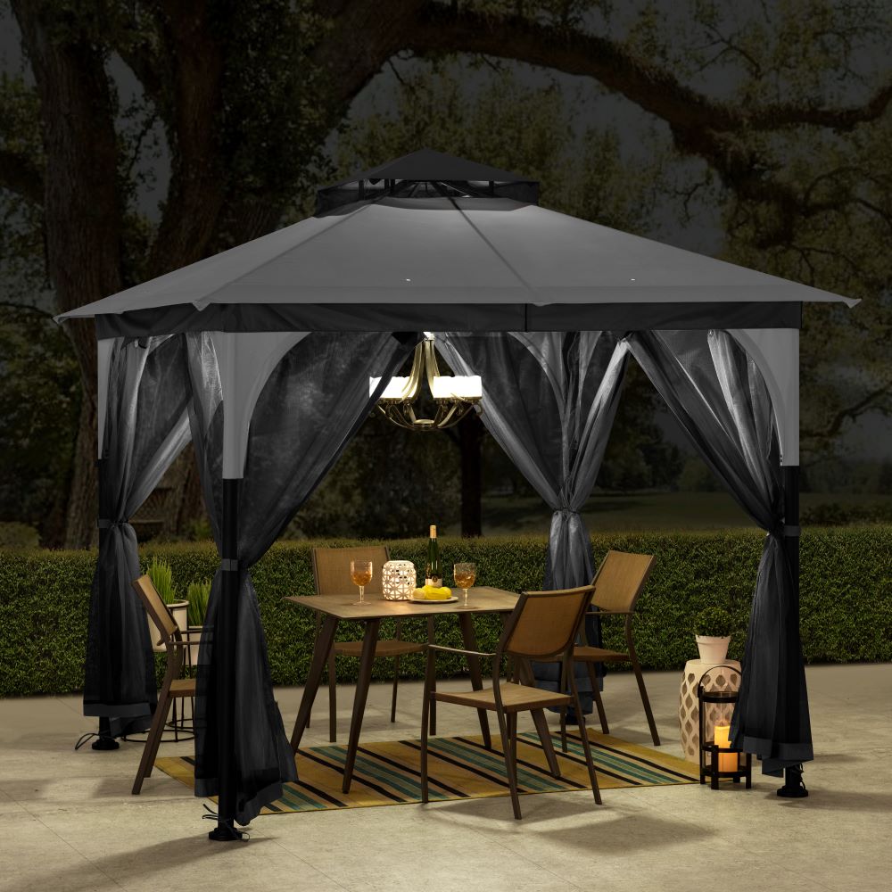Mazonvintage 9x9 Soft Top Garden Gazebo with Mosquito Netting – Gray & Black