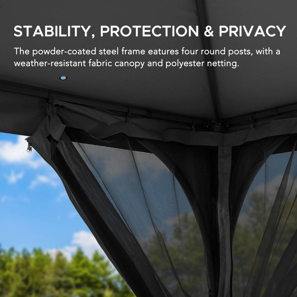 Mazonvintage 9x9 Soft Top Garden Gazebo with Mosquito Netting – Gray & Black