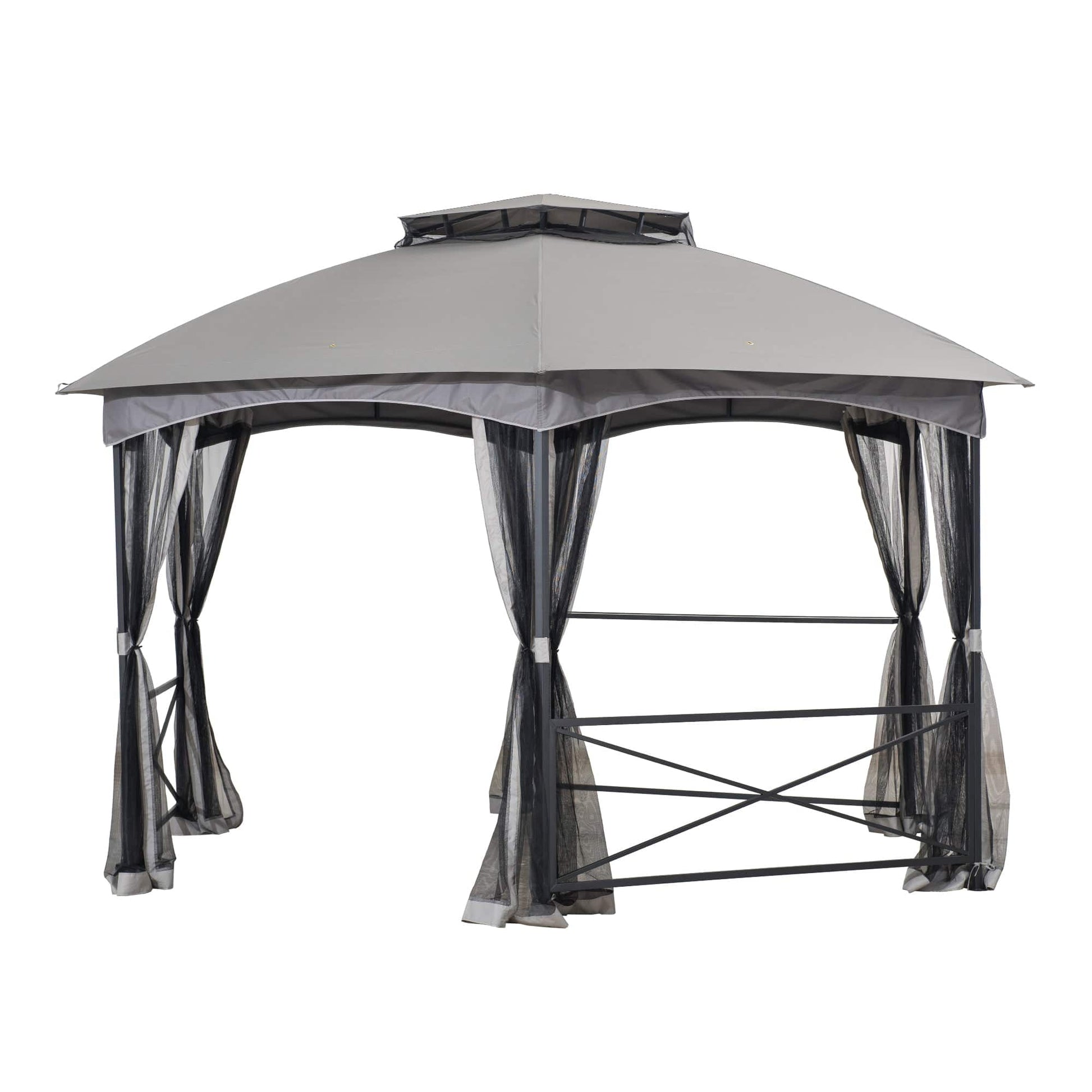 Mazonvintage 15x15 Hexagon Soft Top Gazebo with Netting and Bar Shelf