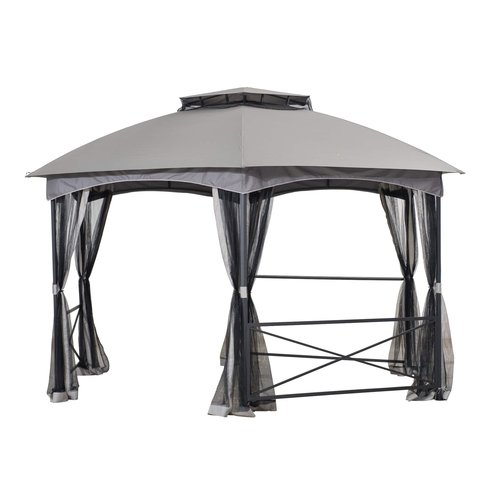 Mazonvintage 15x15 Hexagon Soft Top Gazebo with Netting and Bar Shelf