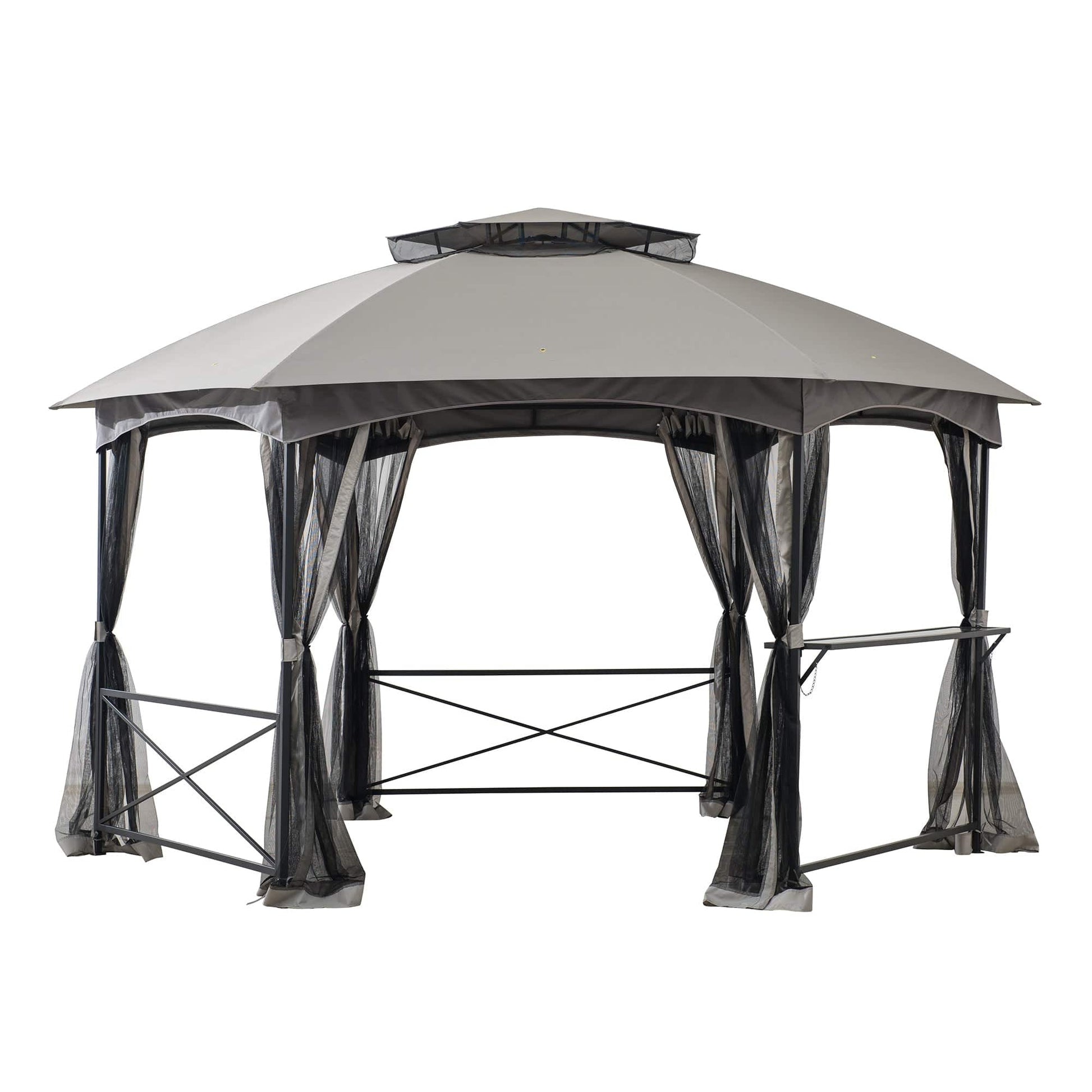 Mazonvintage 15x15 Hexagon Soft Top Gazebo with Netting and Bar Shelf