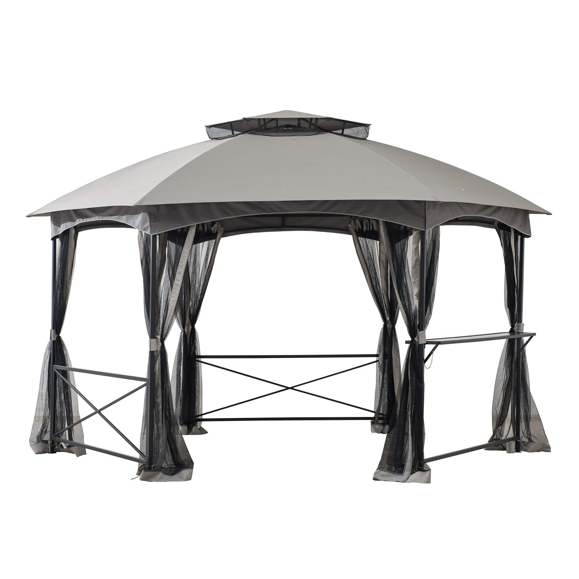 Mazonvintage 15x15 Hexagon Soft Top Gazebo with Netting and Bar Shelf