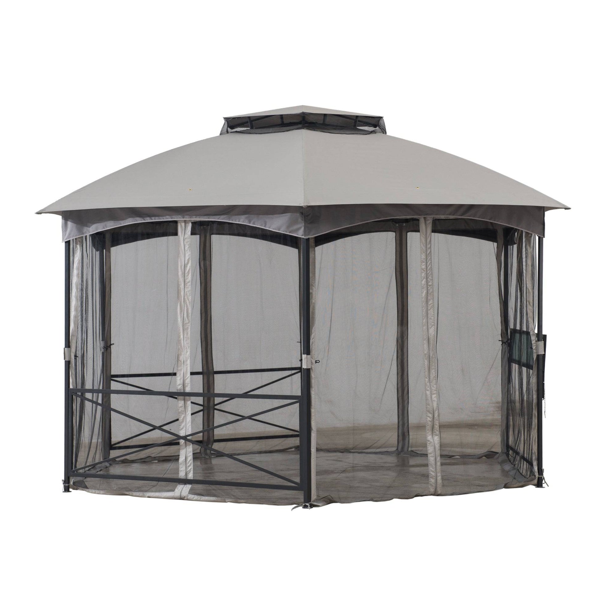 Mazonvintage 15x15 Hexagon Soft Top Gazebo with Netting and Bar Shelf