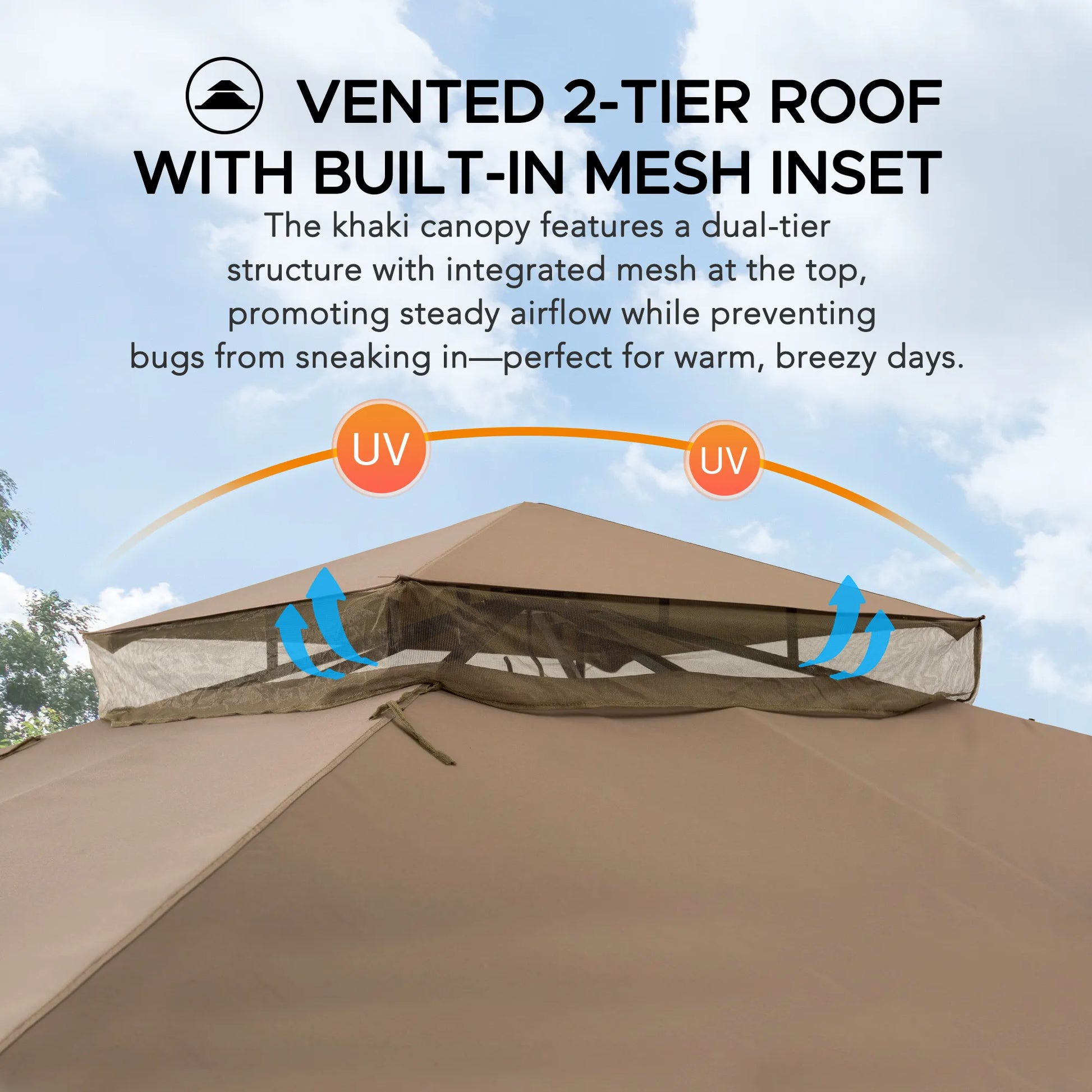 Mazonvintage 10x12 Steel Frame 2-Tier Soft Top Gazebo with Ceiling Hook