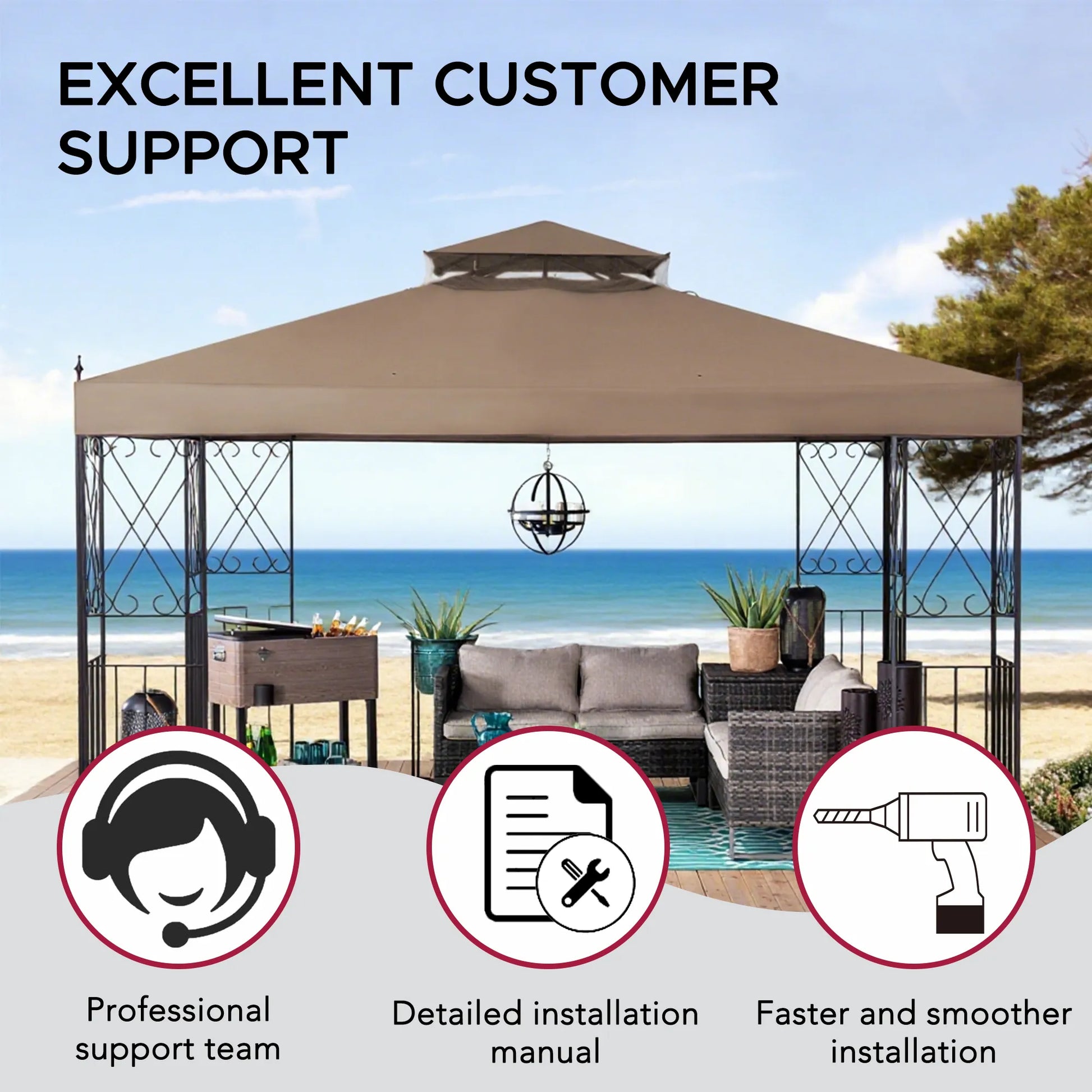 Mazonvintage 10x12 Steel Frame 2-Tier Soft Top Gazebo with Ceiling Hook