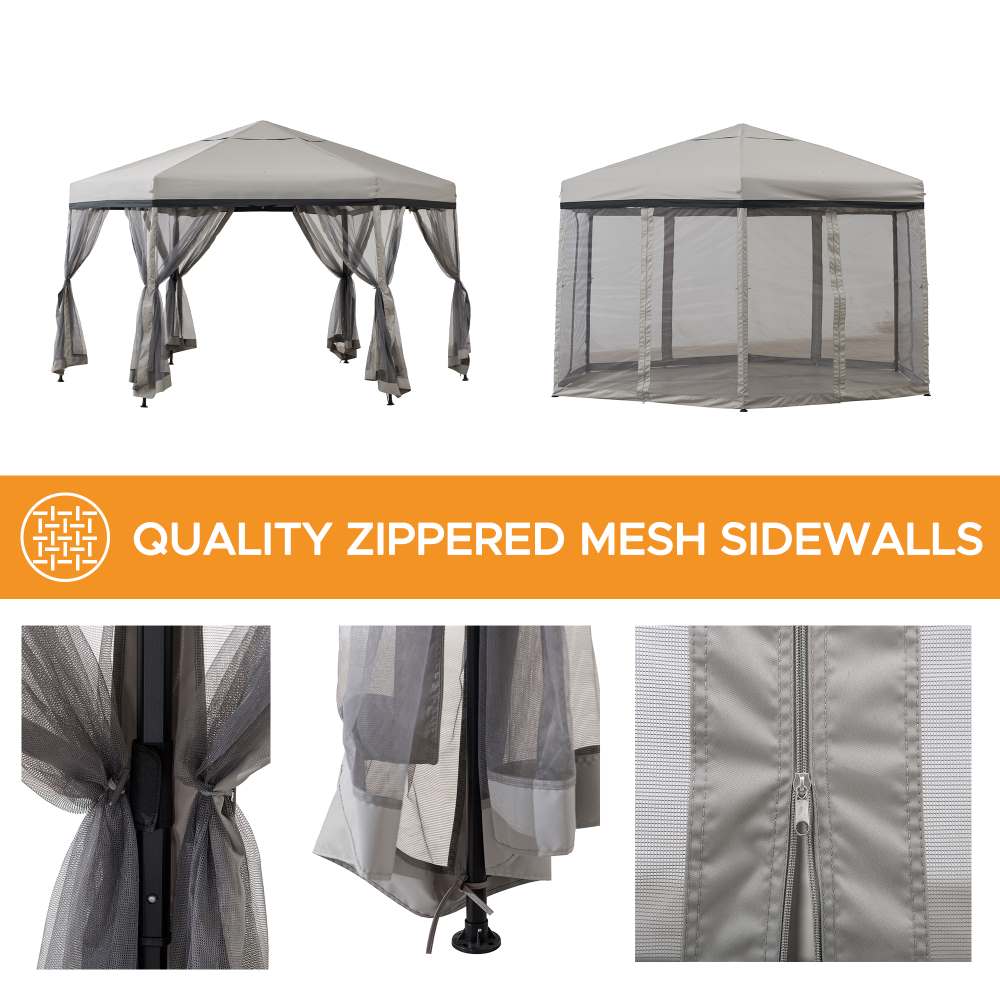 Mazonvintage 11x11 Hexagon Pop Up Gazebo with Netting