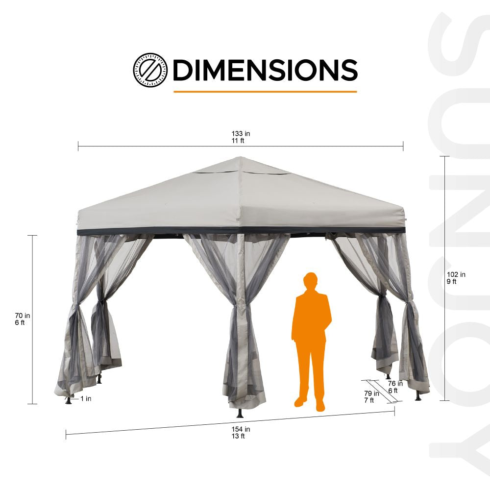 Mazonvintage 11x11 Hexagon Pop Up Gazebo with Netting