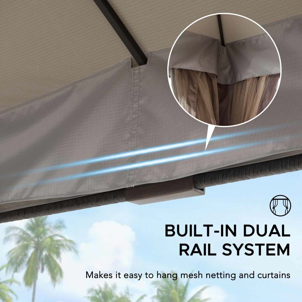 Mazonvintage Outdoor Patio Steel Frame 11x13 Gazebo 2-Tier Soft Top Gazebo with Netting and Curtains - Light Gray