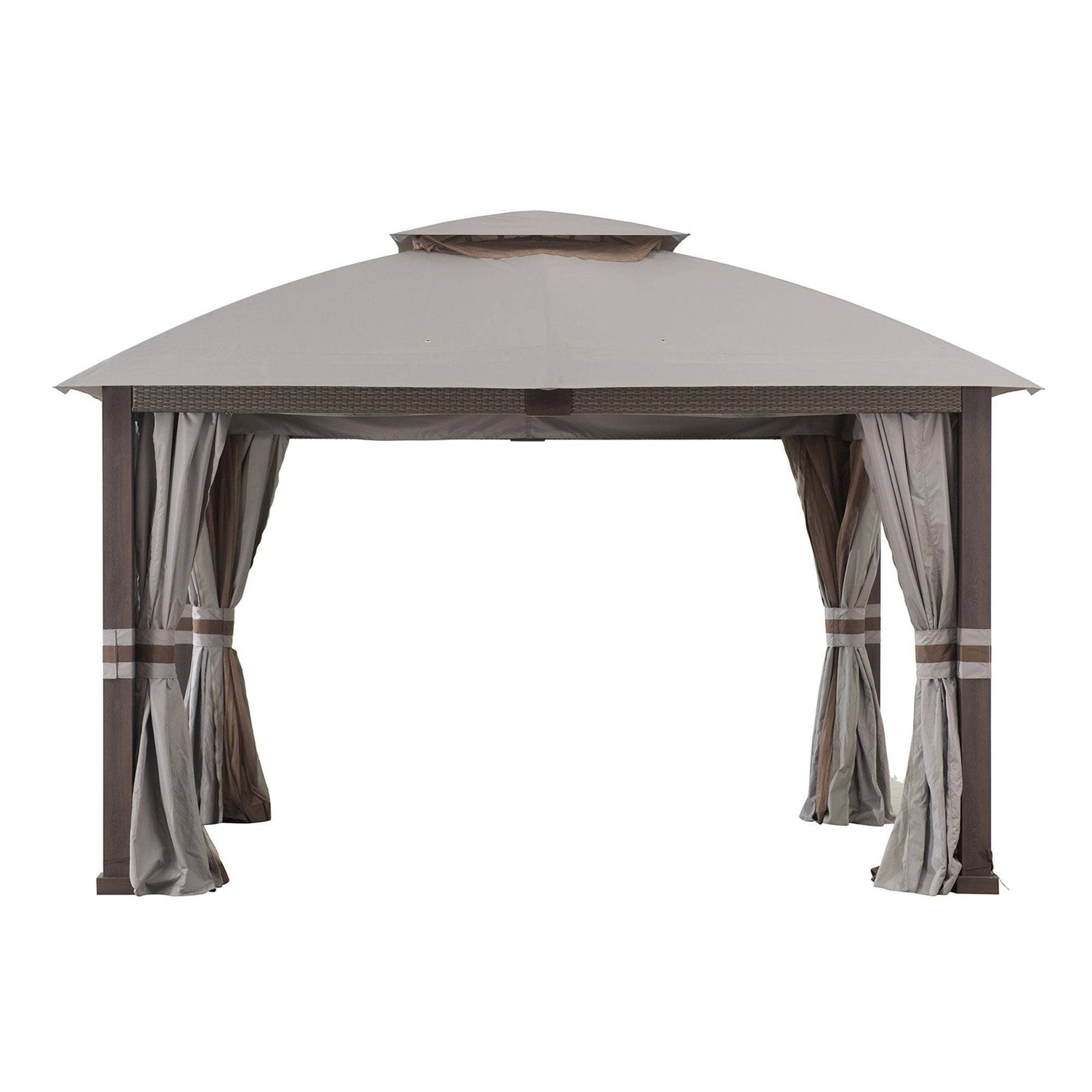Mazonvintage Outdoor Patio Steel Frame 11x13 Gazebo 2-Tier Soft Top Gazebo with Netting and Curtains - Light Gray