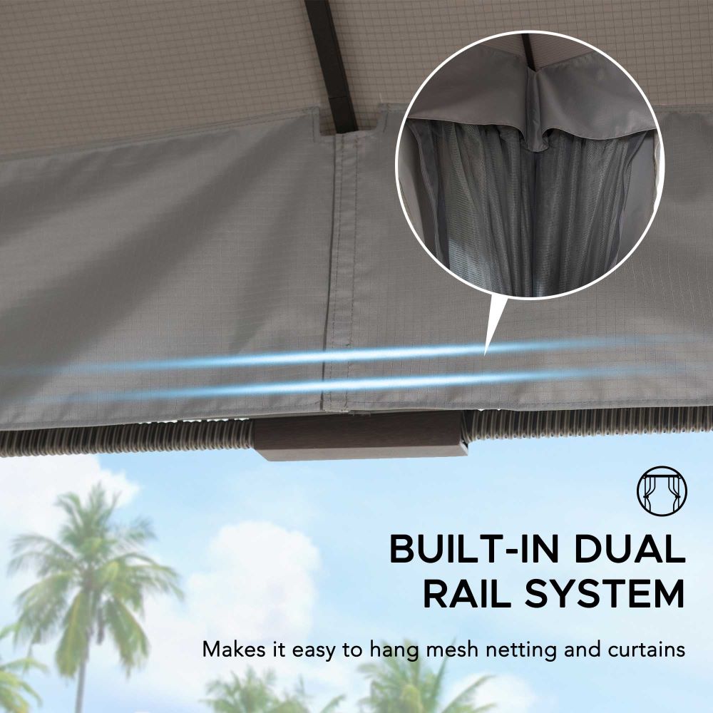Mazonvintage Outdoor Patio Steel Frame 11x13 Gazebo 2-Tier Soft Top Gazebo with Netting and Curtains - Gray