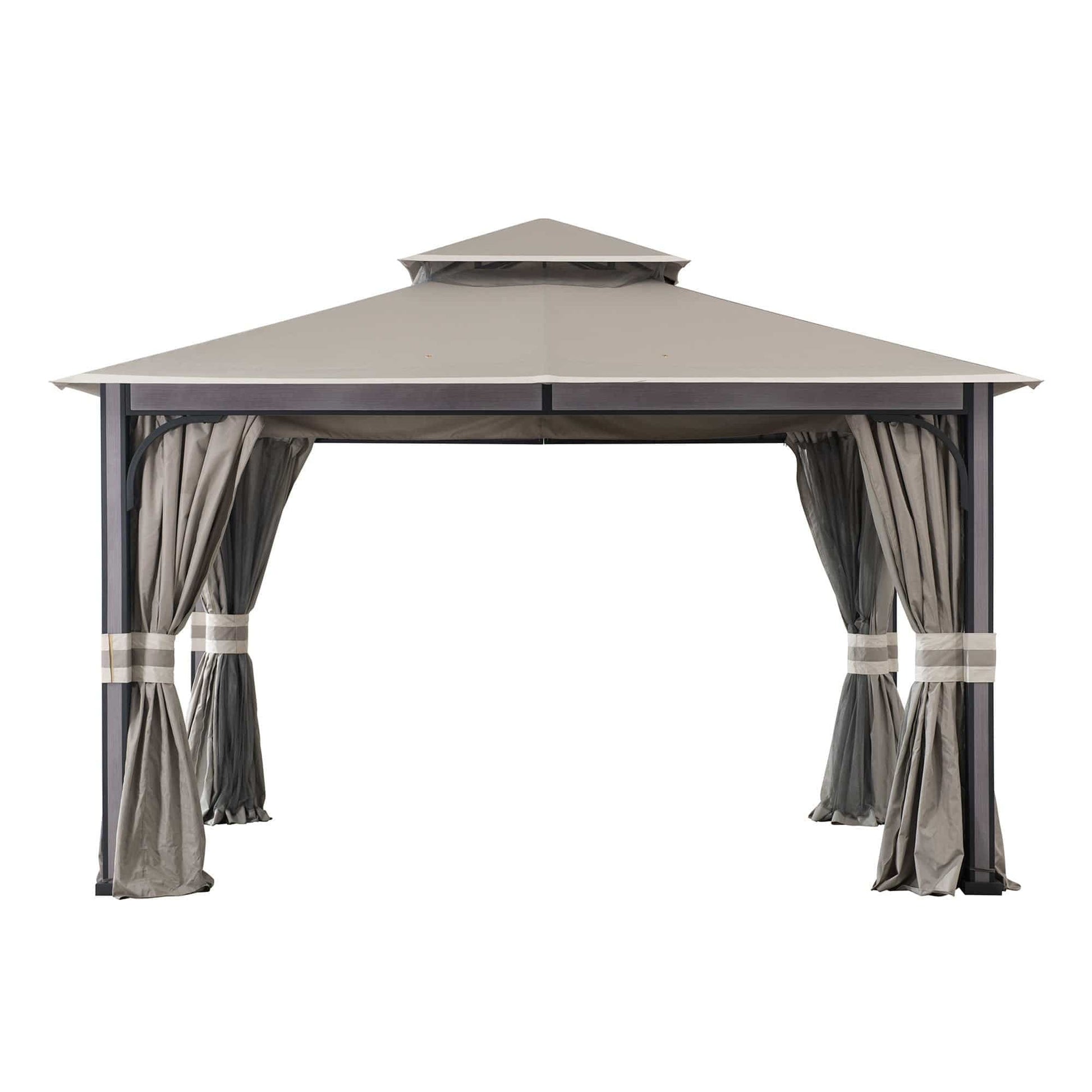 Mazonvintage 11x13 Soft Top Gazebo with Netting & Curtains, Patio Gazebo with 2-Tier Roof and Ceiling Hook - Light Gray