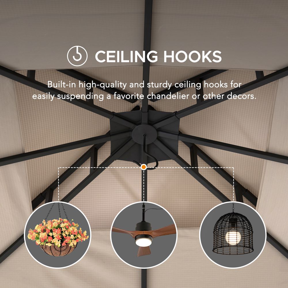 Mazonvintage 11x13 Soft Top Gazebo with Netting & Curtains, Patio Gazebo with 2-Tier Roof and Ceiling Hook - Light Gray