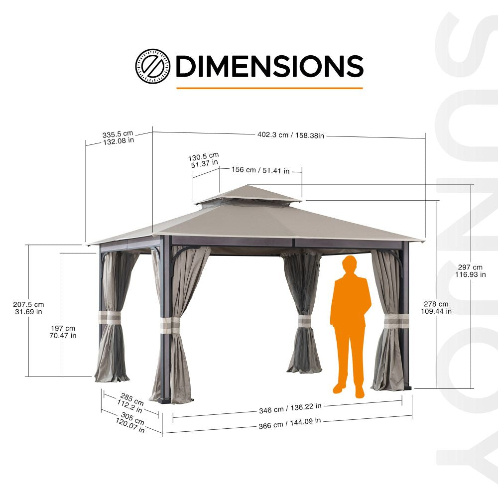 Mazonvintage 11x13 Soft Top Gazebo with Netting & Curtains, Patio Gazebo with 2-Tier Roof and Ceiling Hook - Light Gray