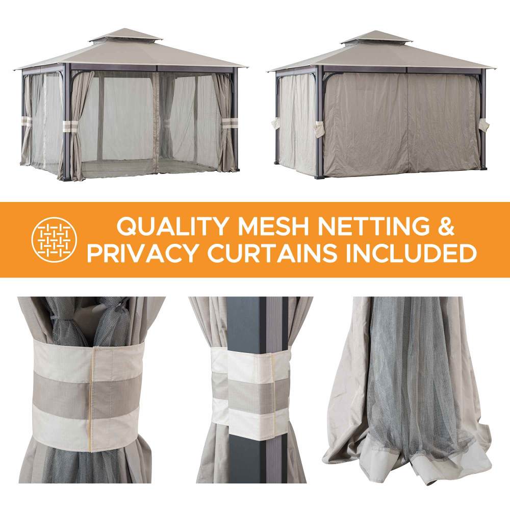 Mazonvintage 11x13 Soft Top Gazebo with Netting & Curtains, Patio Gazebo with 2-Tier Roof and Ceiling Hook - Light Gray