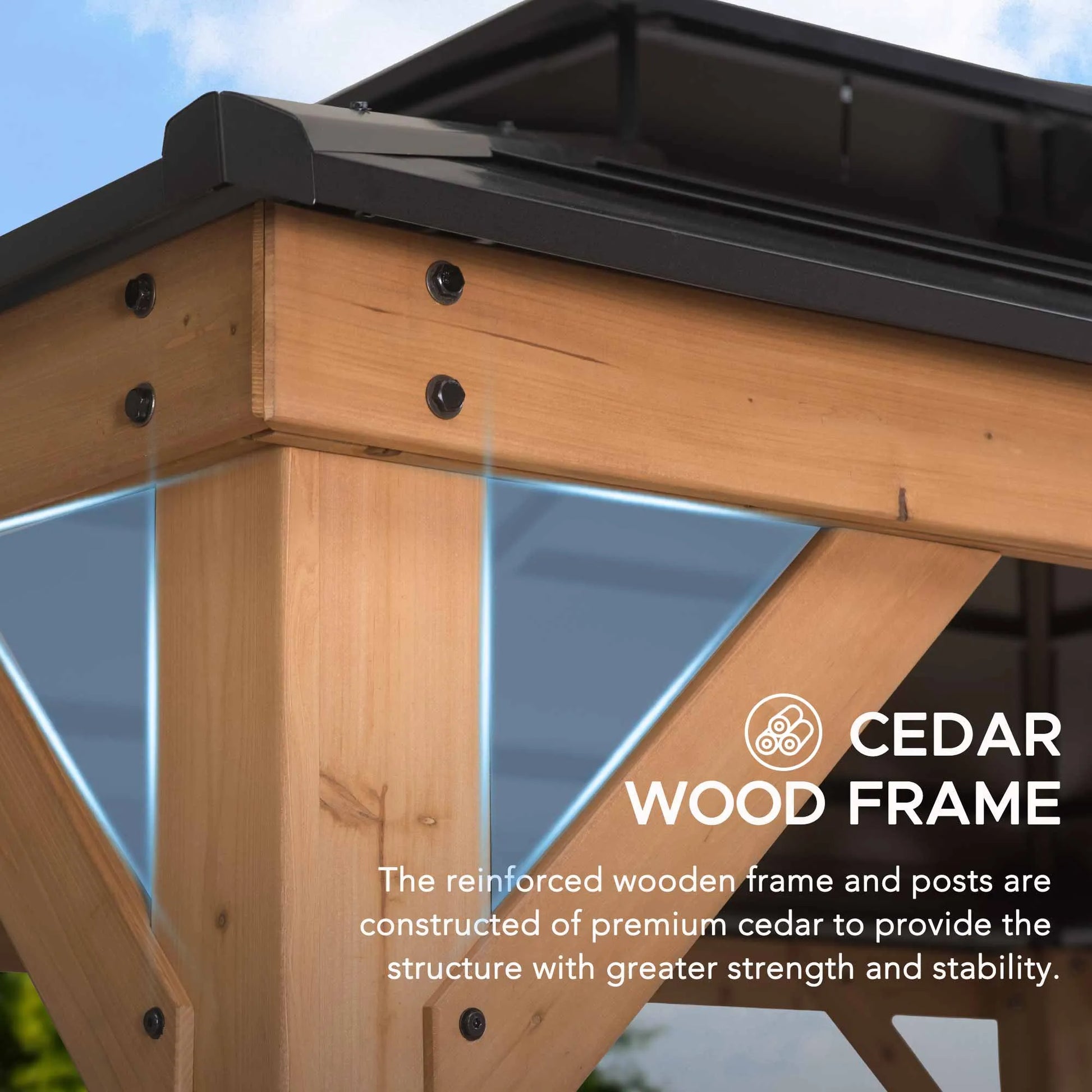 Mazonvintage 11x13 Cedar Hardtop Gazebo with Heavy-Duty Steel Roof & Ceiling Hook - Natural Cedar