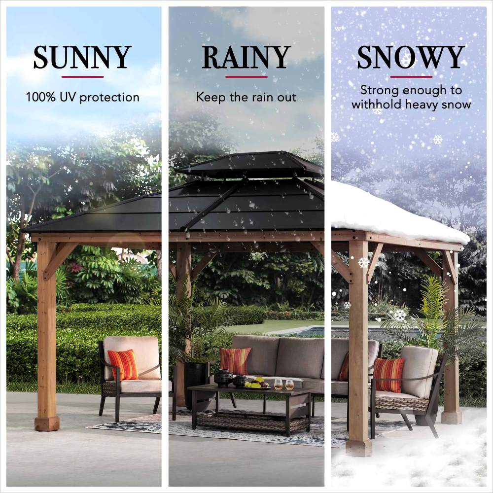 Mazonvintage 11x13 Cedar Hardtop Gazebo with Heavy-Duty Steel Roof & Ceiling Hook - Natural Cedar