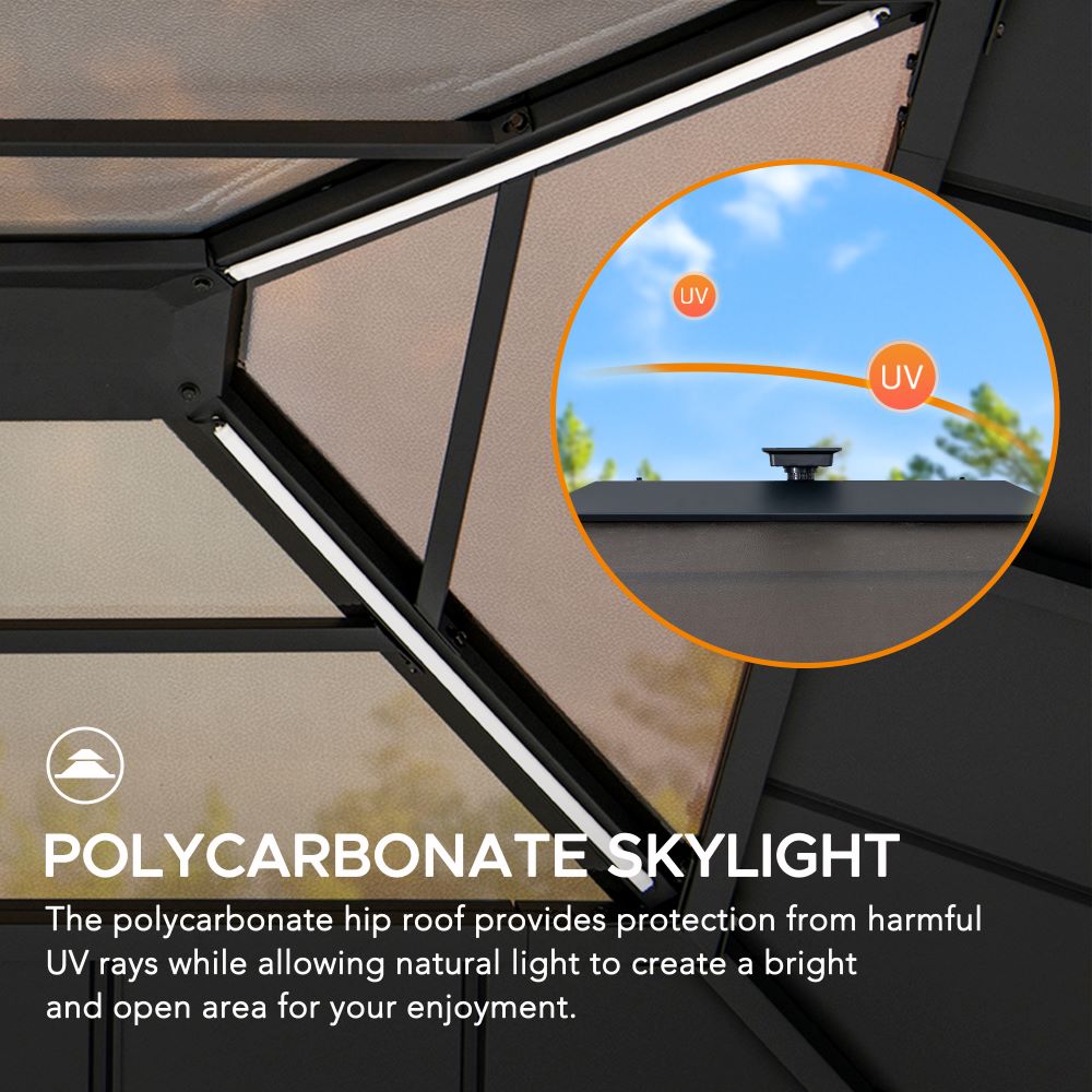 Mazonvintage 11x13 Wooden Gazebo with Solar Panel, LED Lights and Ceiling Hook - Weathered Cedar