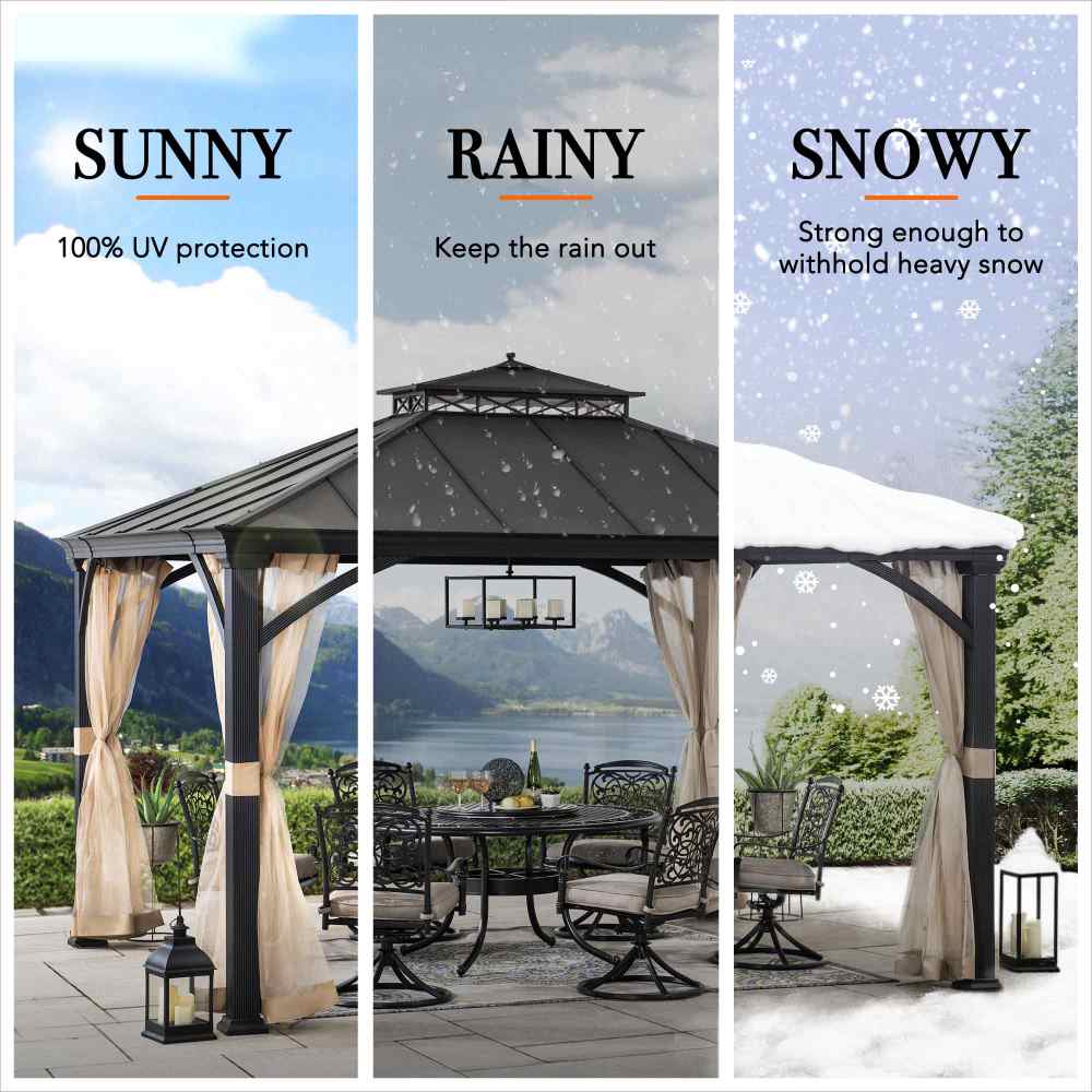 Mazonvintage 11x13 Metal Gazebo with Aluminum Frame and Privacy Netting