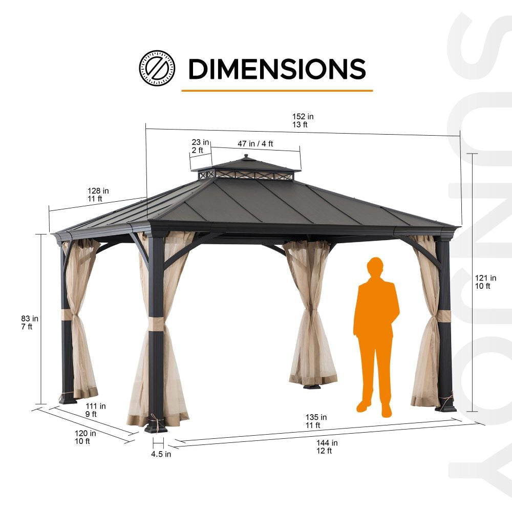 Mazonvintage 11x13 Metal Gazebo with Aluminum Frame and Privacy Netting