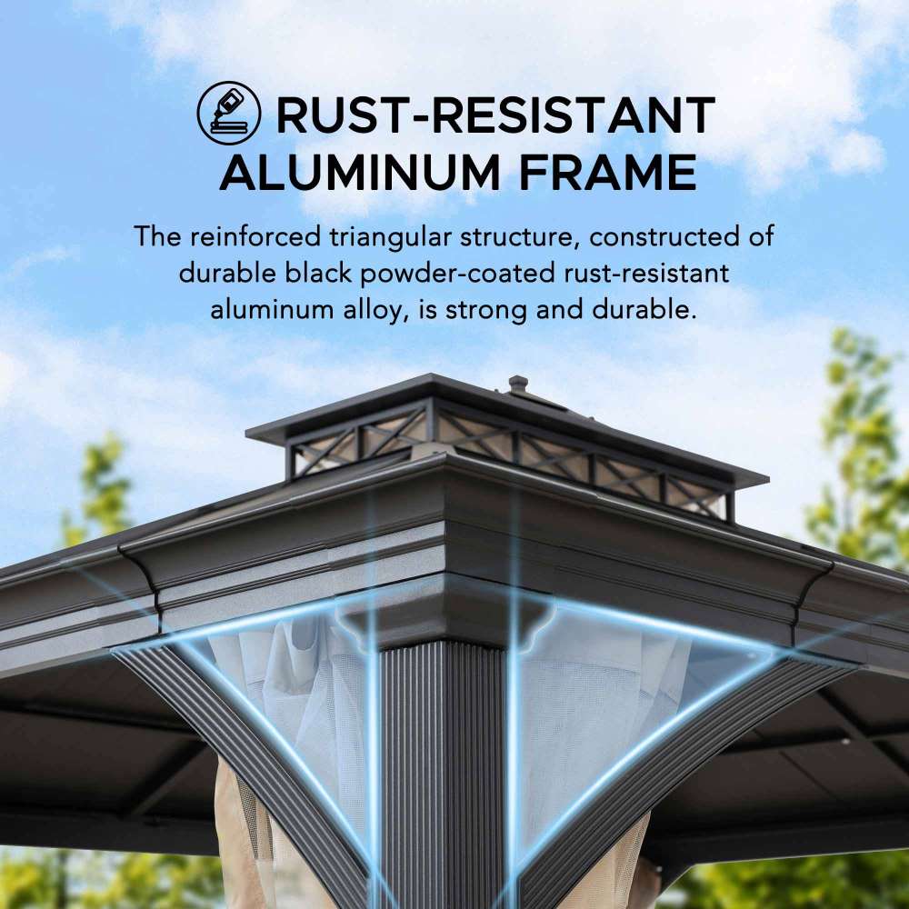Mazonvintage 11x13 Metal Gazebo with Aluminum Frame and Privacy Netting