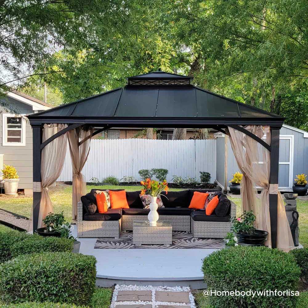 Mazonvintage 11x13 Metal Gazebo with Aluminum Frame and Privacy Netting