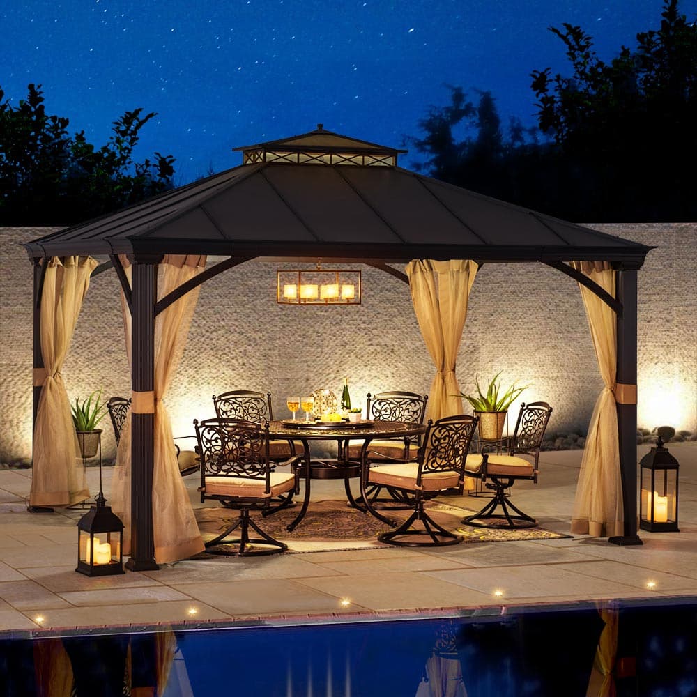 Mazonvintage 11x13 Metal Gazebo with Aluminum Frame and Privacy Netting