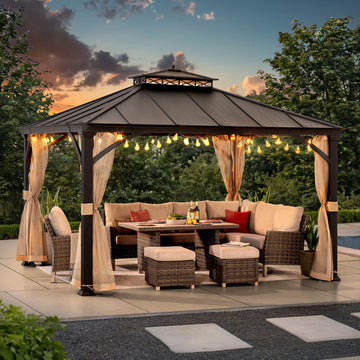 Mazonvintage 11x13 Metal Gazebo with Aluminum Frame and Privacy Netting