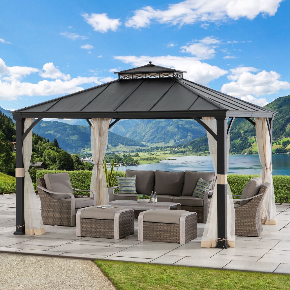 Mazonvintage 10x12 Steel Gazebo with 2-Tier Metal Roof and Netting