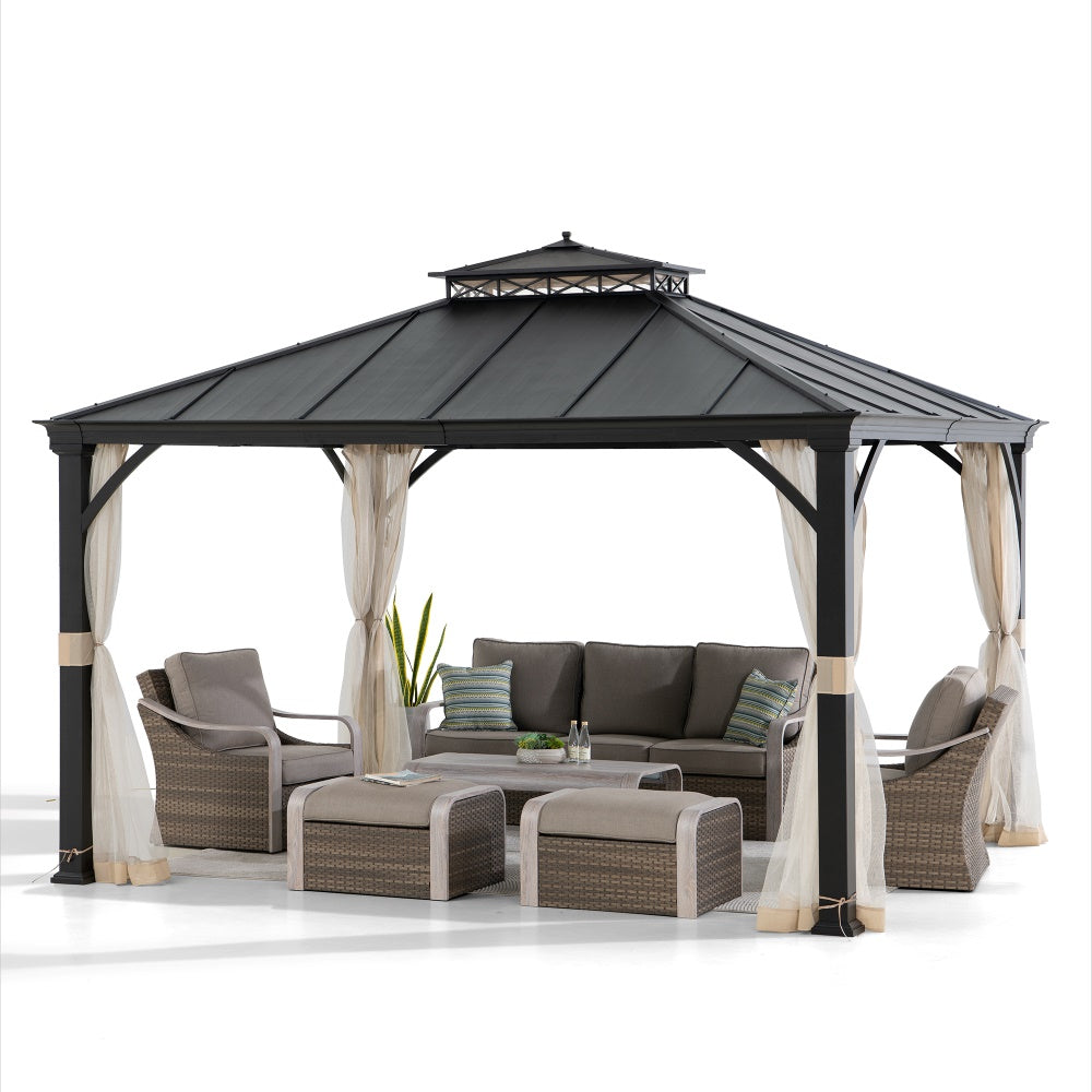 Mazonvintage 10x12 Steel Gazebo with 2-Tier Metal Roof and Netting