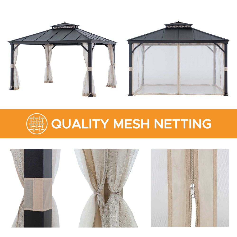 Mazonvintage 10x12 Steel Gazebo with 2-Tier Metal Roof and Netting