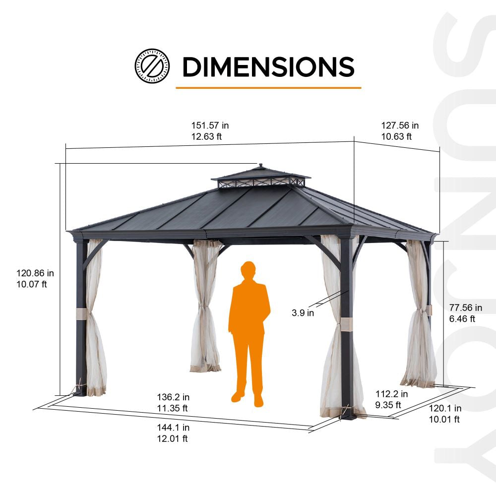 Mazonvintage 10x12 Steel Gazebo with 2-Tier Metal Roof and Netting