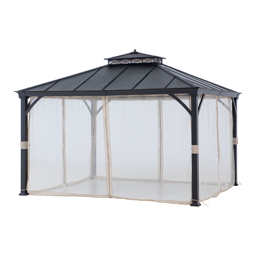 Mazonvintage 10x12 Steel Gazebo with 2-Tier Metal Roof and Netting