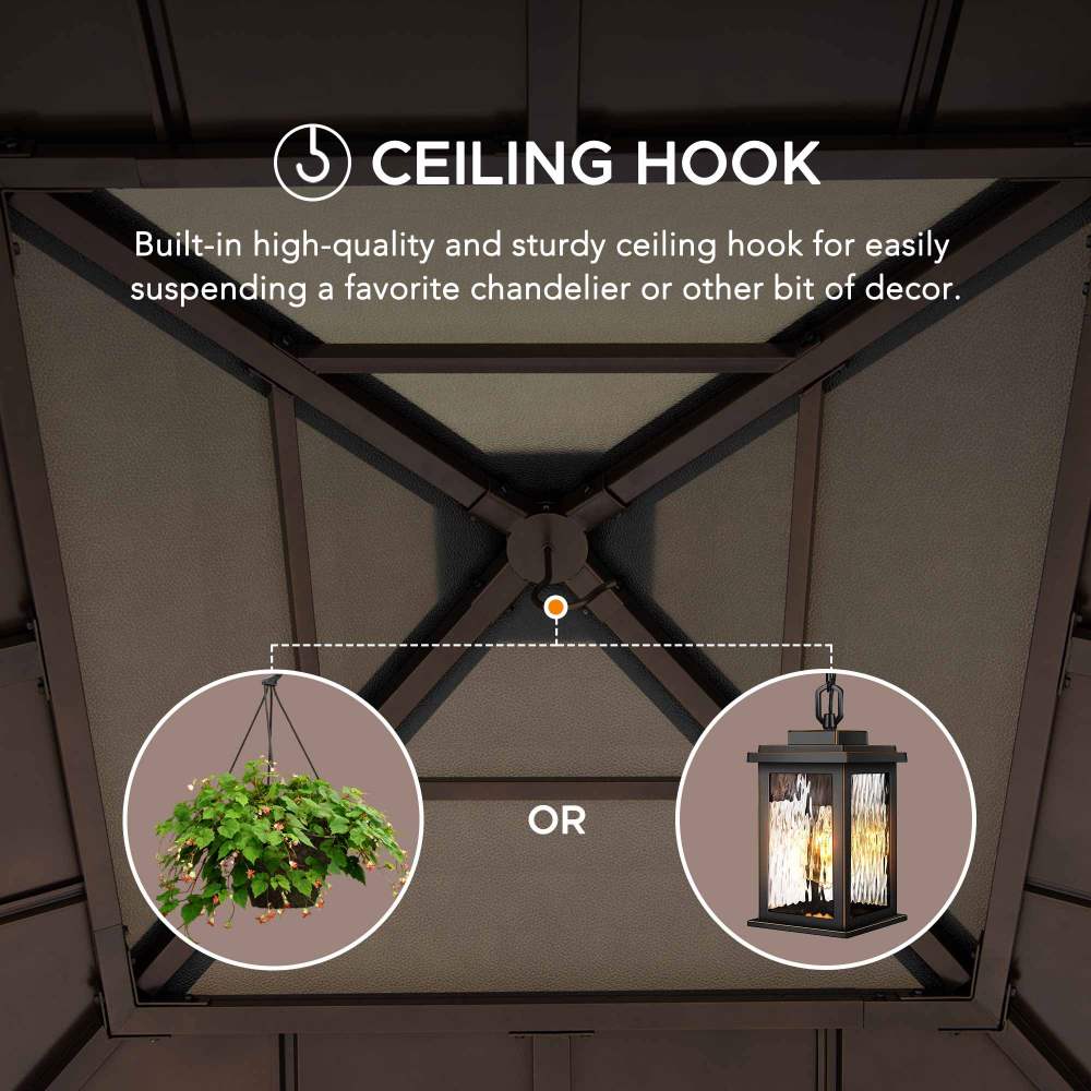 Mazonvintage 9x9 Cedar Gazebo with Brown Metal Roof and Ceiling Hook