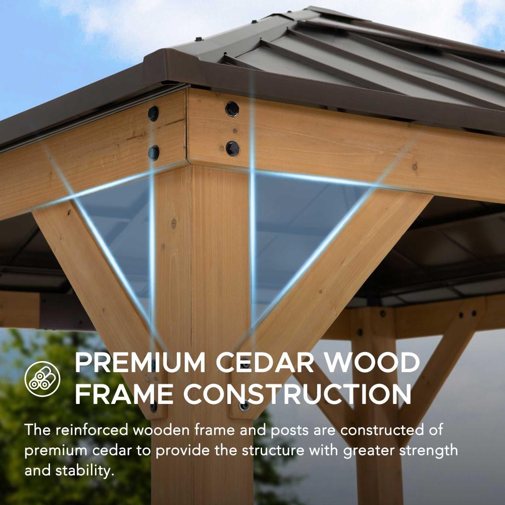 Mazonvintage 9x9 Cedar Gazebo with Brown Metal Roof and Ceiling Hook