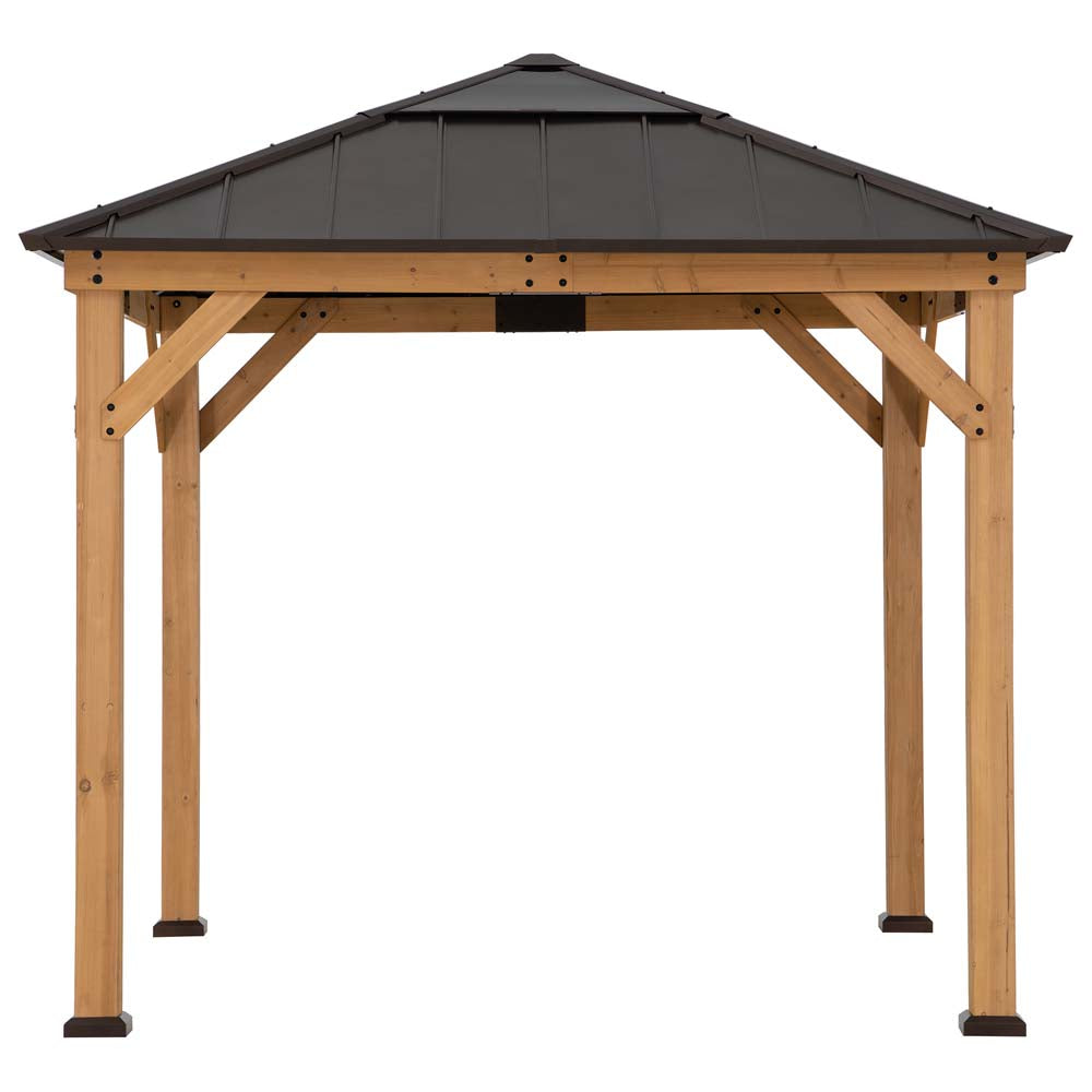 Mazonvintage 9x9 Cedar Gazebo with Brown Metal Roof and Ceiling Hook