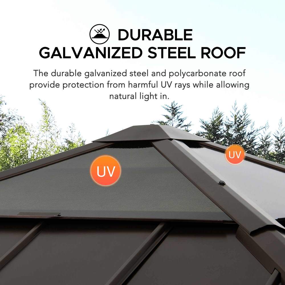 Mazonvintage 9x9 Cedar Gazebo with Brown Metal Roof and Ceiling Hook