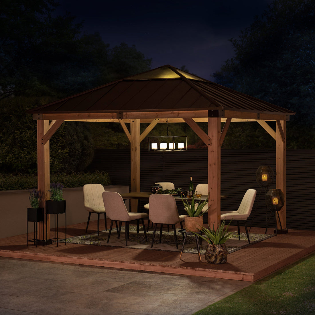 Mazonvintage 11x11 Small Outdoor Wooden Gazebo with Metal Roof and Skylight