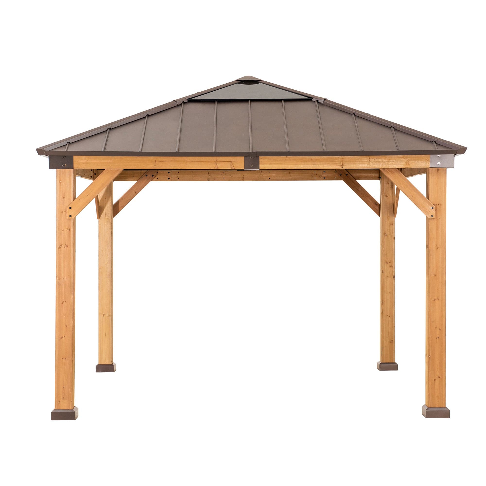 Mazonvintage 11x11 Small Outdoor Wooden Gazebo with Metal Roof and Skylight