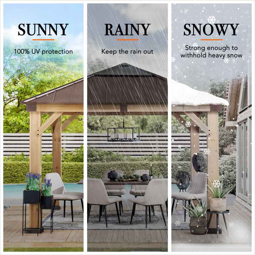Mazonvintage 11x11 Small Outdoor Wooden Gazebo with Metal Roof and Skylight