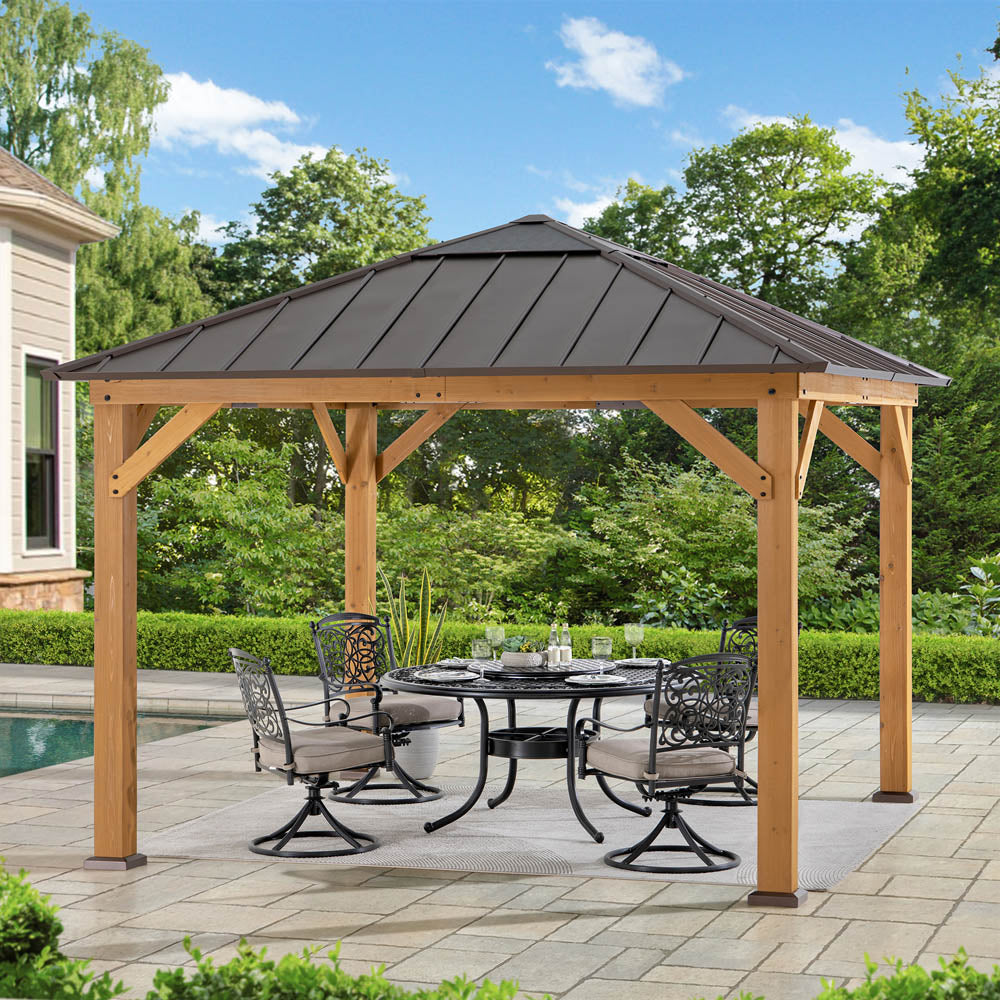Mazonvintage 11x11 Hip Roof Wooden Gazebo with Polycarbonate Skylight
