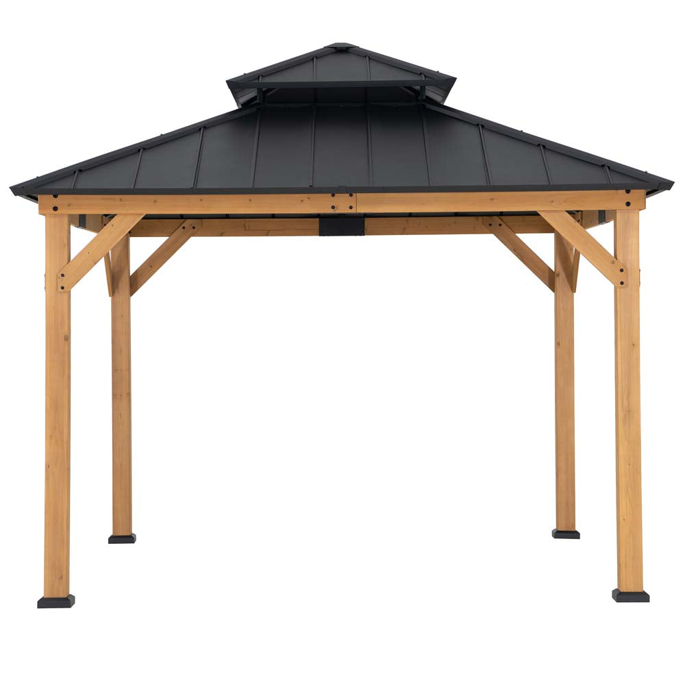 Mazonvintage 11x11 Wooden Frame Backyard Hardtop Gazebo with Ceiling Hook - Upgrade Natural Cedar