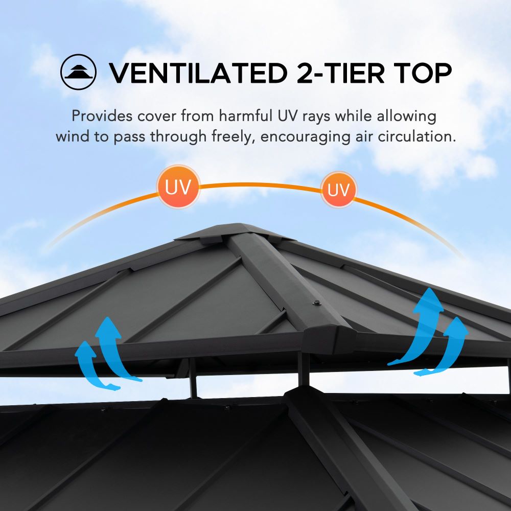 Mazonvintage 11x11 Wooden Frame Backyard Hardtop Gazebo with Ceiling Hook - Upgrade Natural Cedar