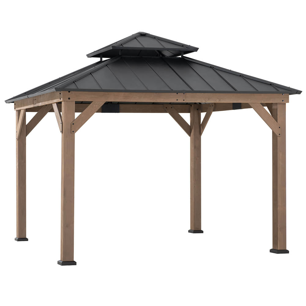Mazonvintage 11x11 Wooden Frame Backyard Hardtop Gazebo with Ceiling Hook - Upgrade Weathered Cedar