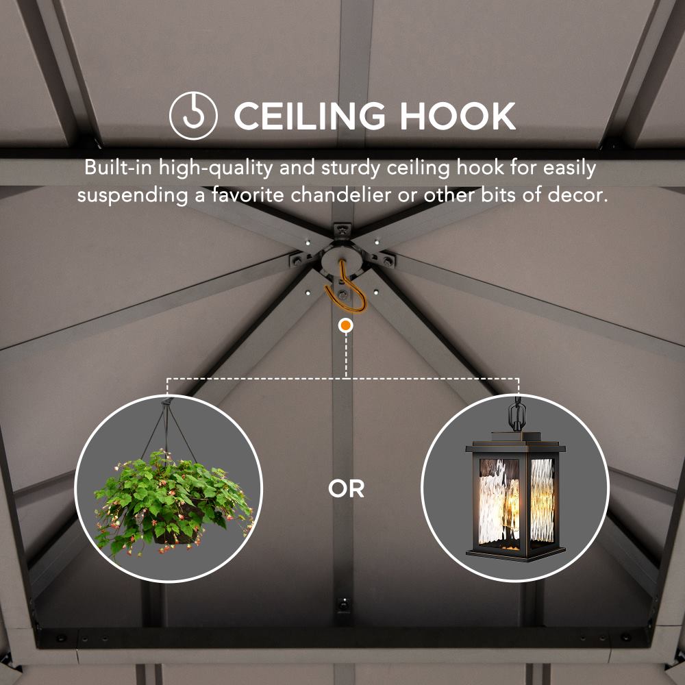 Mazonvintage 11x11 Wooden Frame Backyard Hardtop Gazebo with Ceiling Hook - Standard Warm Cedar