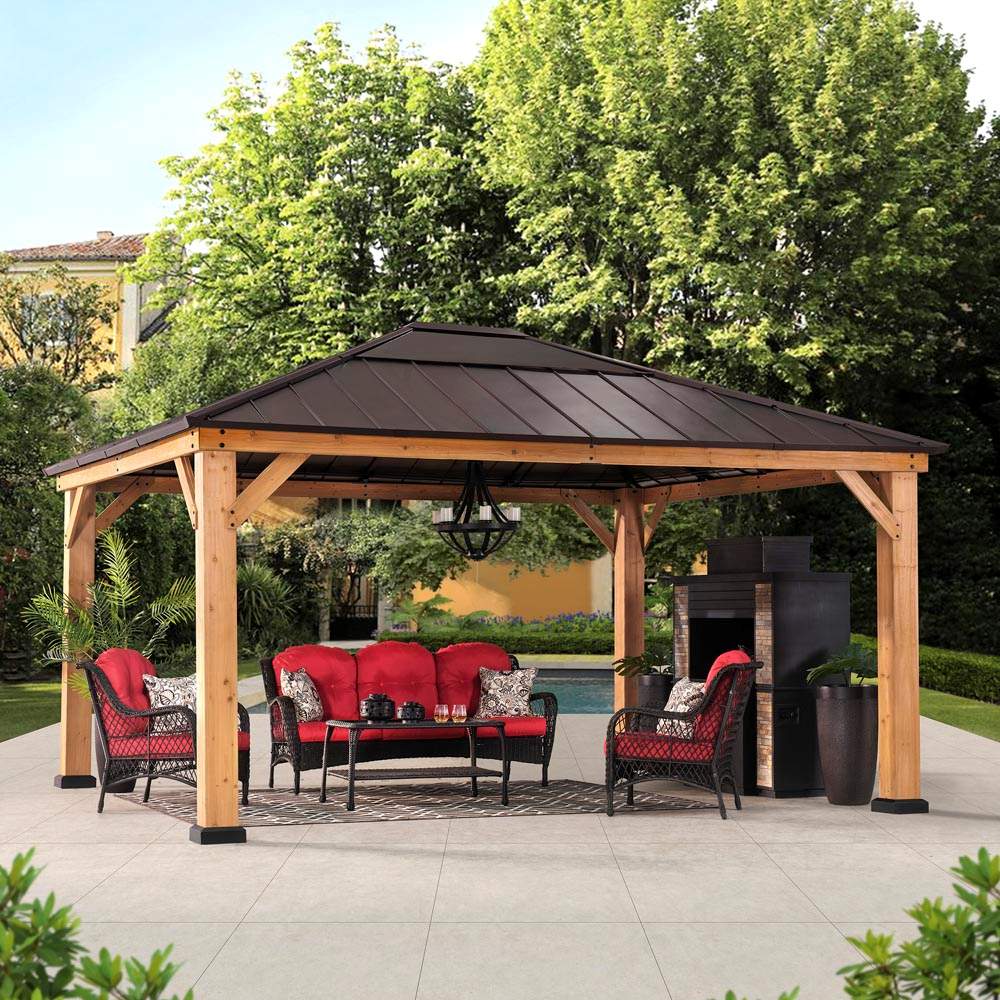 Mazonvintage 13x15 Wood Frame Gazebo with Translucent Skylight